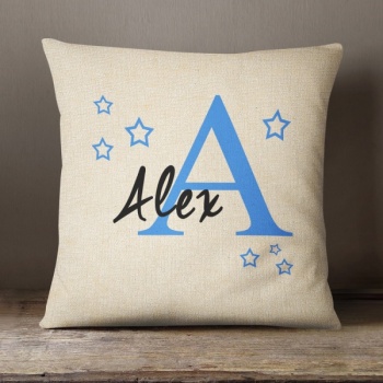 Luxury Personalised Cushion - Inner Pad Included - Boys Initial & Stars